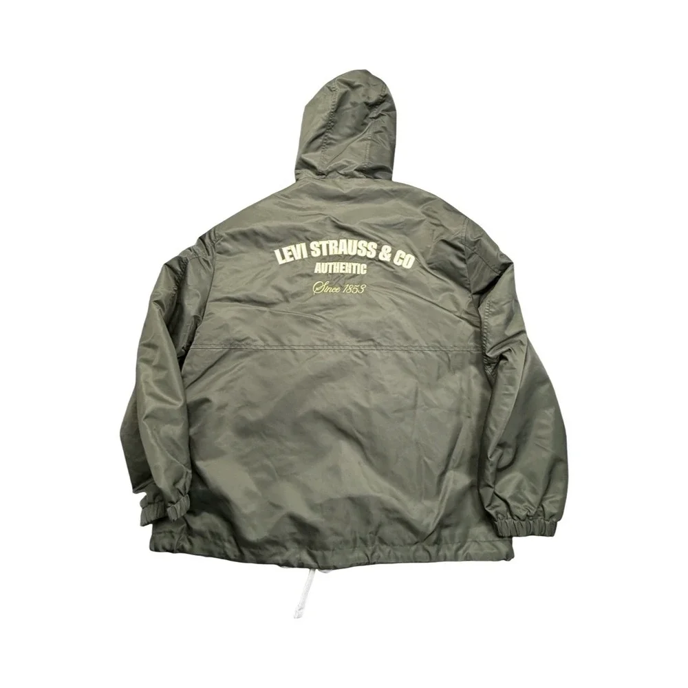 Levi Strauss & Co Windbreaker Men M Olive Hooded Coach Jacket Graphic Proto Type